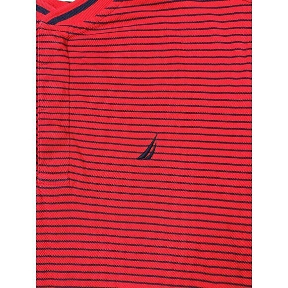 NAUTICA Men's Slim Fit Red Navy Stripe Henley S/S Polo Hidden Snaps Size XL - Picture 7 of 8